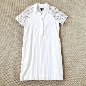 J Crew White Eyelet Dress with Pockets Lace Short Sleeves